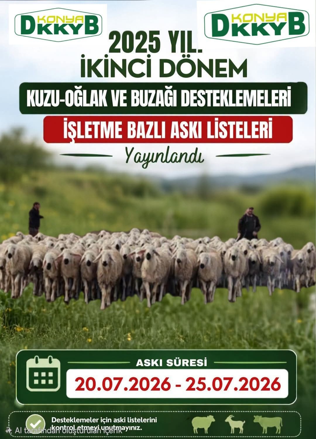 2025 YILI 2.DÖNEM KUZU OĞLAK DESTEKLEMESİ ASKIYA ÇIKTI